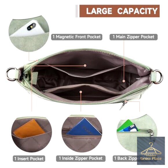 Vegan Leather Crossbody Bag Adjustable Strap Spacious Compartments Women's Purse - Picture 3 of 7